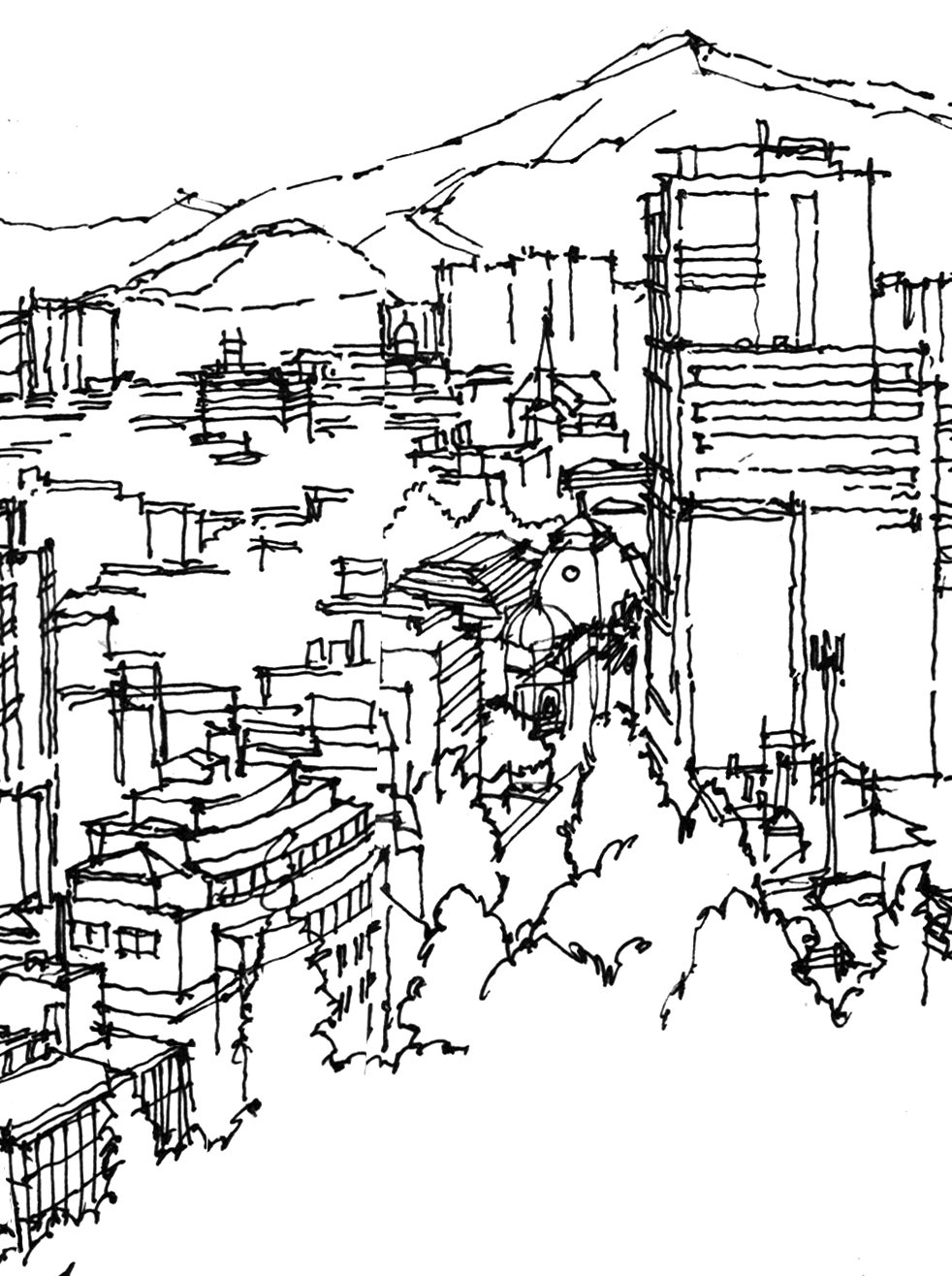 Croquis: Santiago desde el cerro